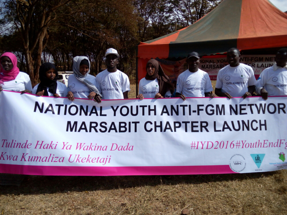 MEMBERS OF THE KENYA ANTI-FGM YOUTH NETWORK ADVOCATING FOR PRESERVATION OF GIRL RIGHTS DURING THE #YOUTH DAY