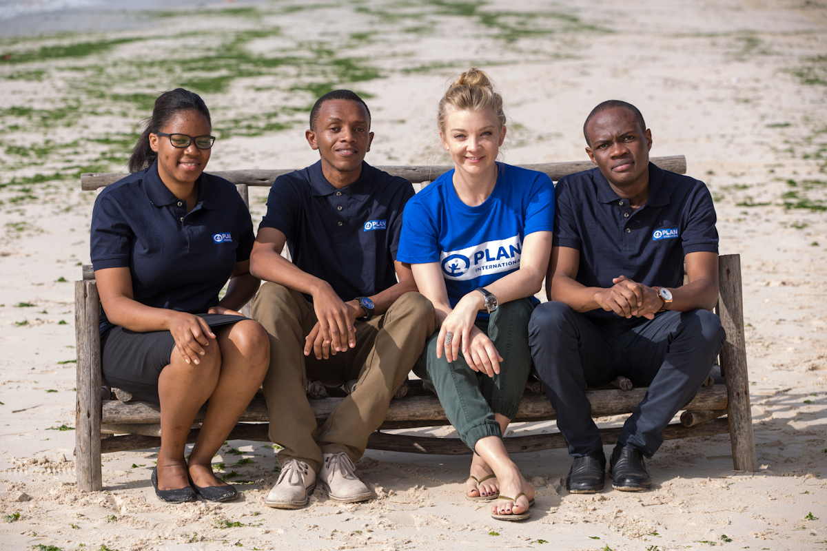 Youth Advocates in photo with myself and Natalie Dormer. From left: Loveness Eden, Aristarick Joseph. Photo Credit, Plan UK