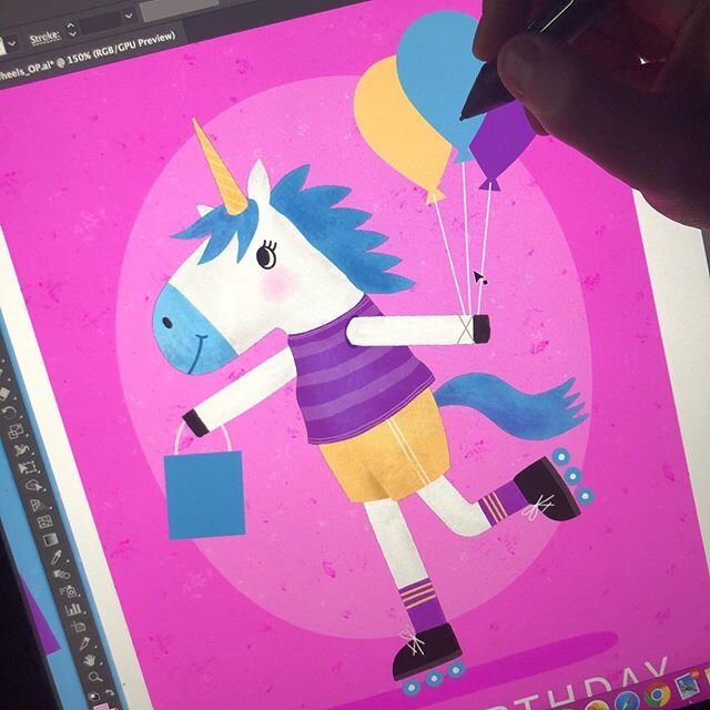 🦄 Working on some Unicorn Birthday Art this week. 💕 #birthday #summercamp #rollerblading #skateboarding #artforkids #childrensbooks #makingitathome #makingarteveryday #artistsoninstagram #bardotbrush #surfacepattern #artlicensing #unicorns #magical