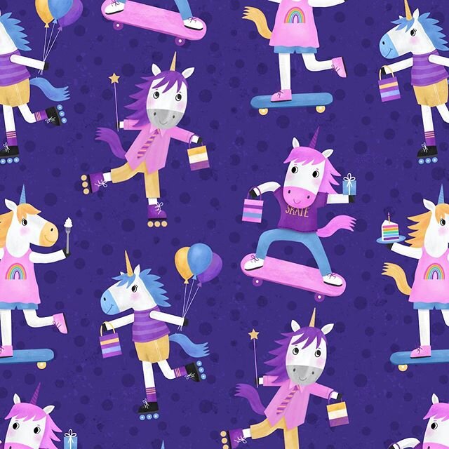 🦄Birthday were made for Unicorns! #patternmaking birthday #summercamp #rollerblading #skateboarding #artforkids #childrensbooks #makingitathome #makingarteveryday #artistsoninstagram #bardotbrush #surfacepattern #artlicensing #unicorns #magicalart #
