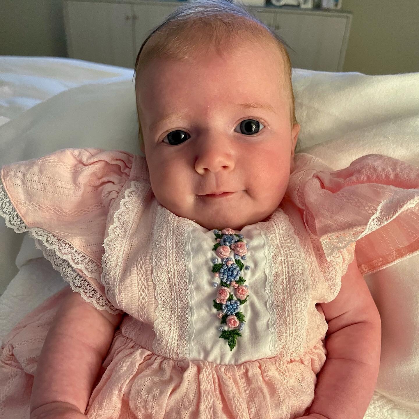 Happy Tuesday from our darling little sunshine, Poppy Caroline. ☀️ Morning pictures from her mommy - I keep telling @peytonhcampbell, &ldquo;She is a real-live baby doll!&rdquo;