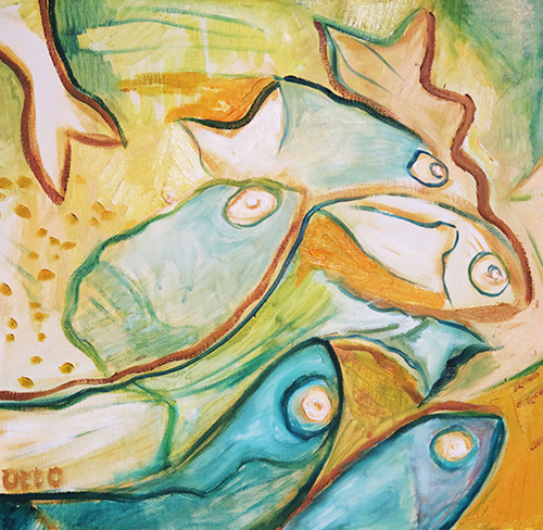 - SOLD - 34. Monterosso Fish Vendor , 2016 (30 x 30 x 3.8cm)