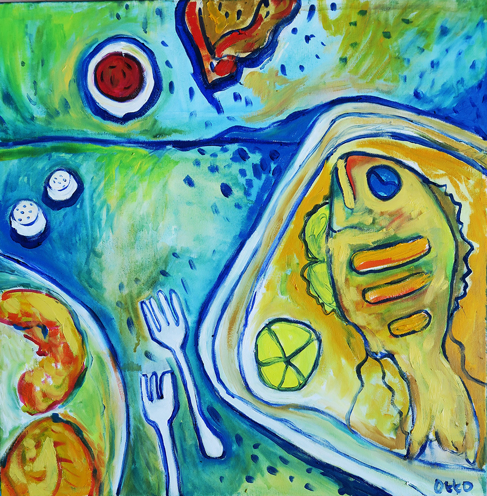 54. Fried Fish Fridays , 2016 (50 x 50 x 3.8cm) 