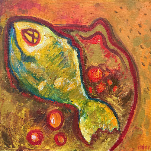 - SOLD - 58. Red Snapper , 2016 (30 x 30 x 3.8cm) 