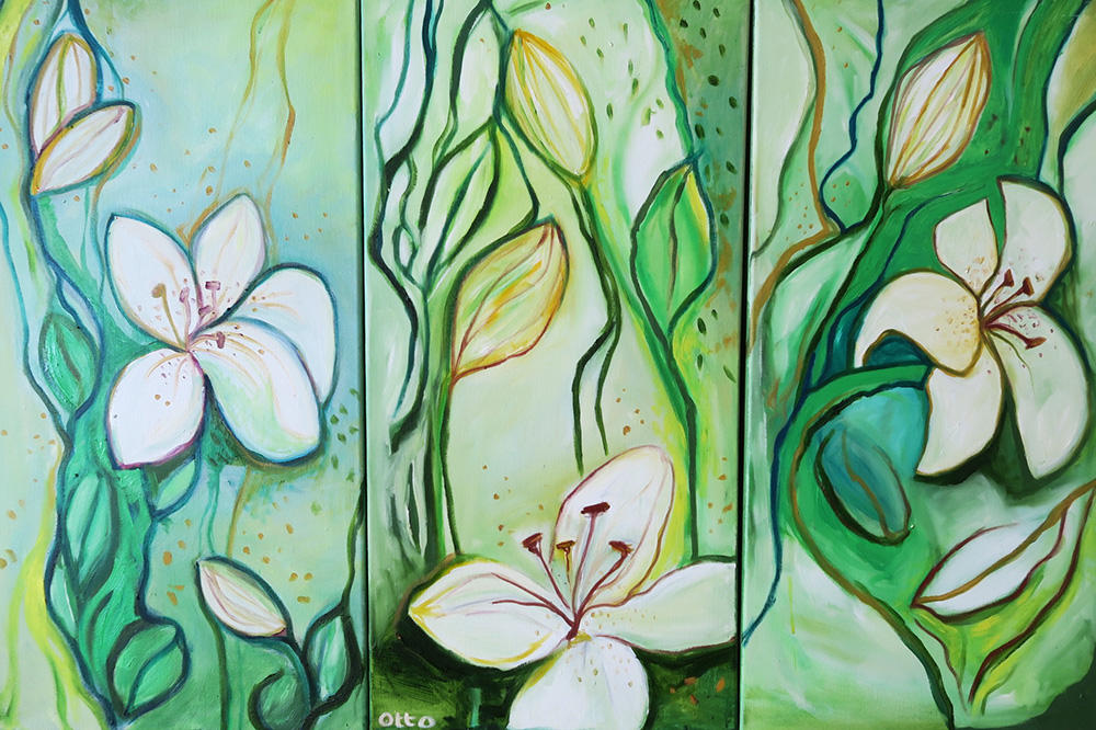 - SOLD - 67. Heloise’s Lilies , 2015 (30 x 60 x 3.8cm - x 3)