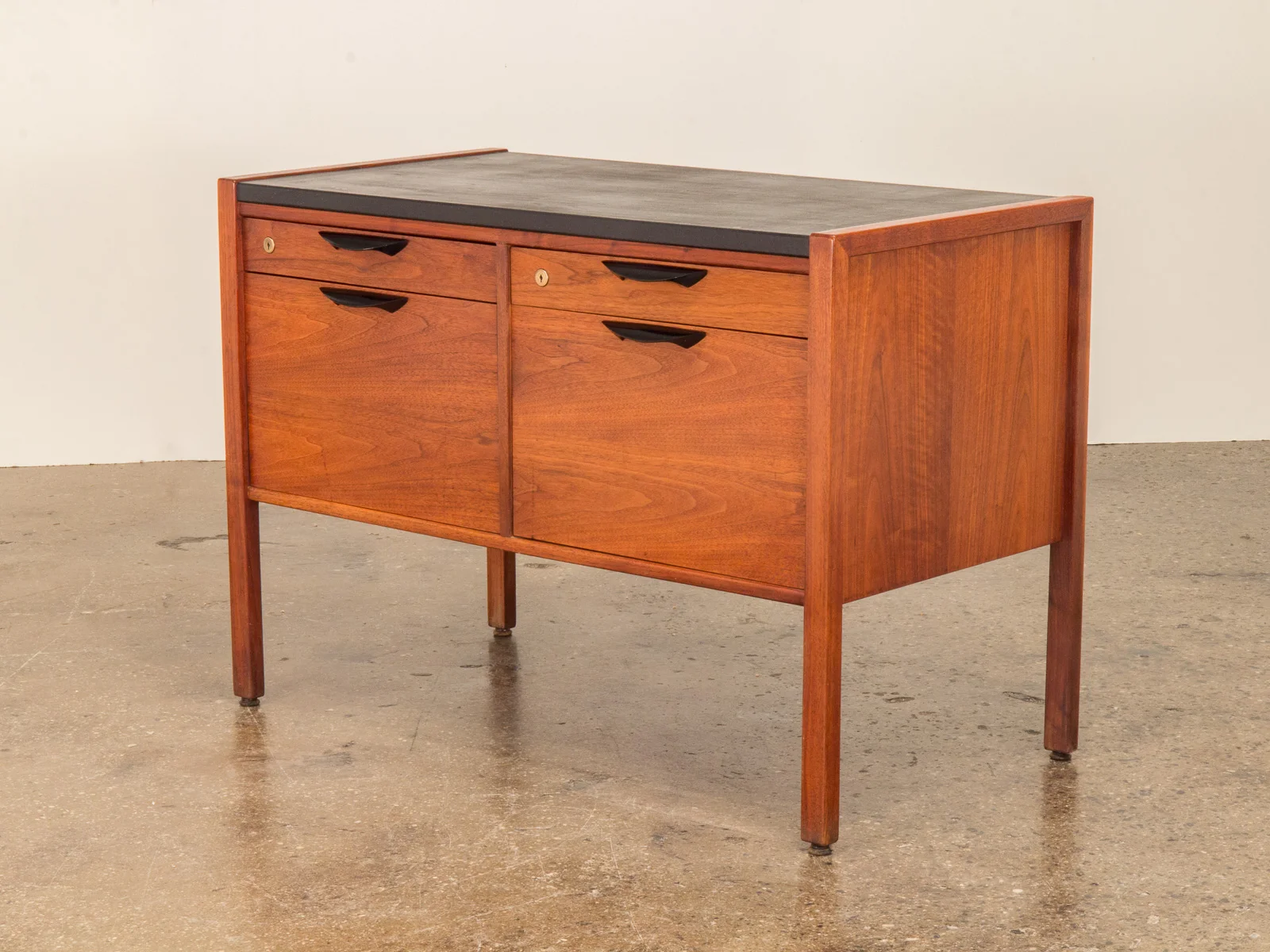 Jens Risom Walnut Cabinet with Leather Top