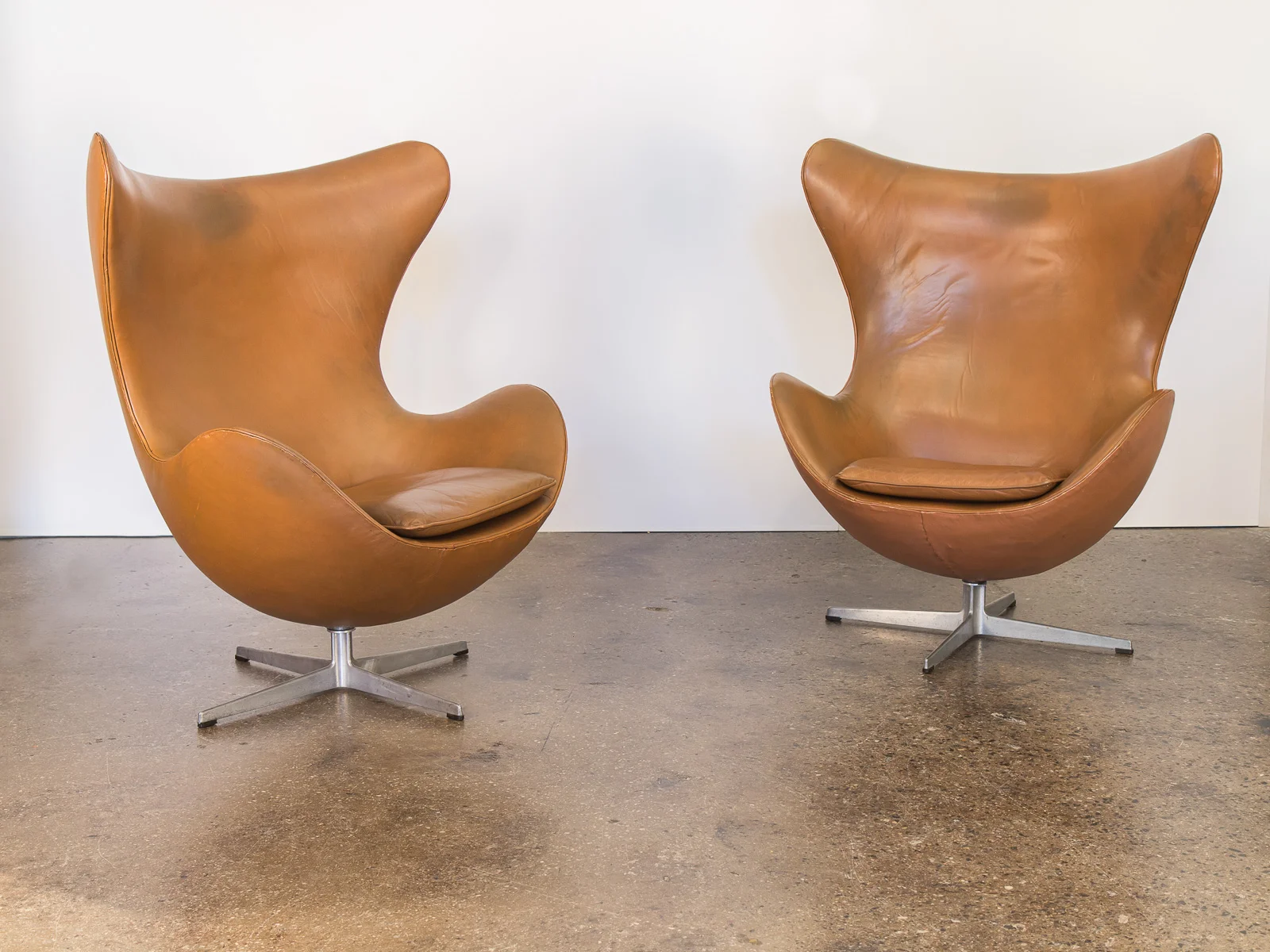Pair of Cognac Egg Chairs by Arne Jacobsen
