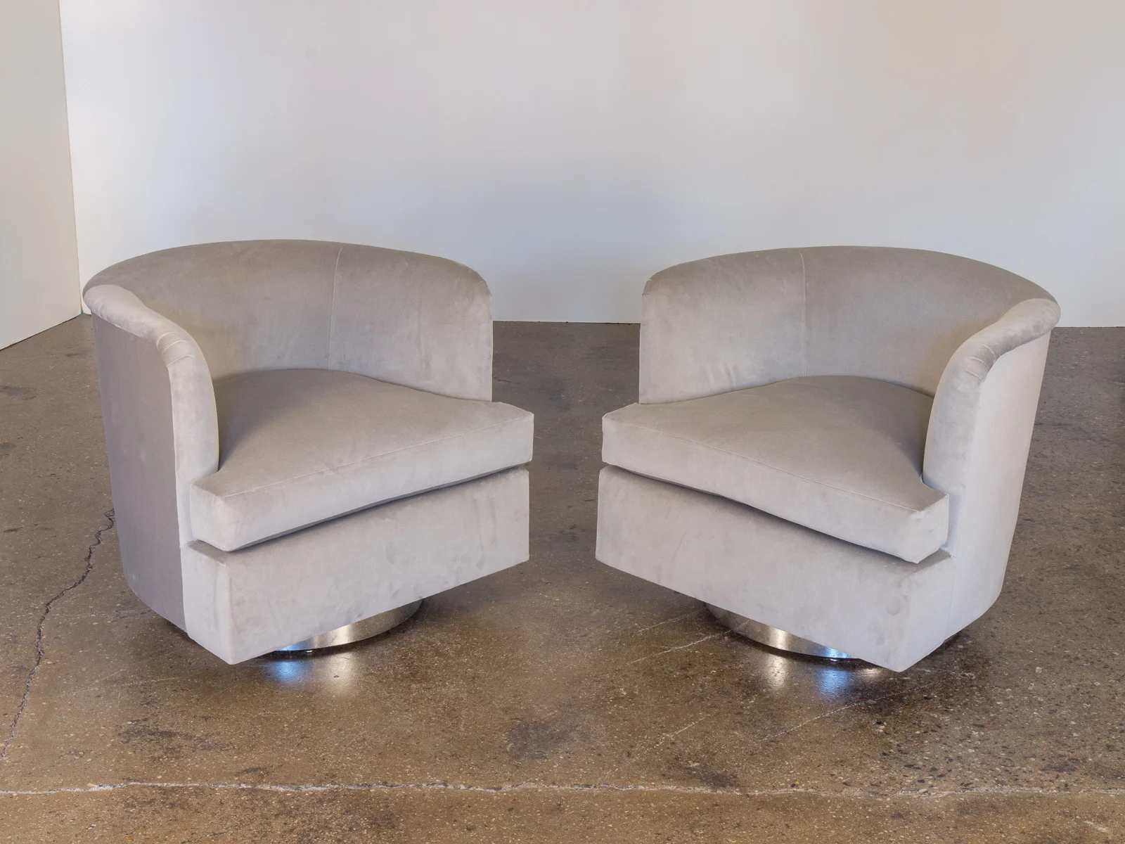 Milo Baughman Velvet Swivel Chairs