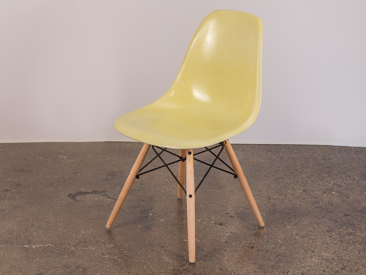 Canary Yellow Eames Shell Chair on Maple Dowel Base — OAM