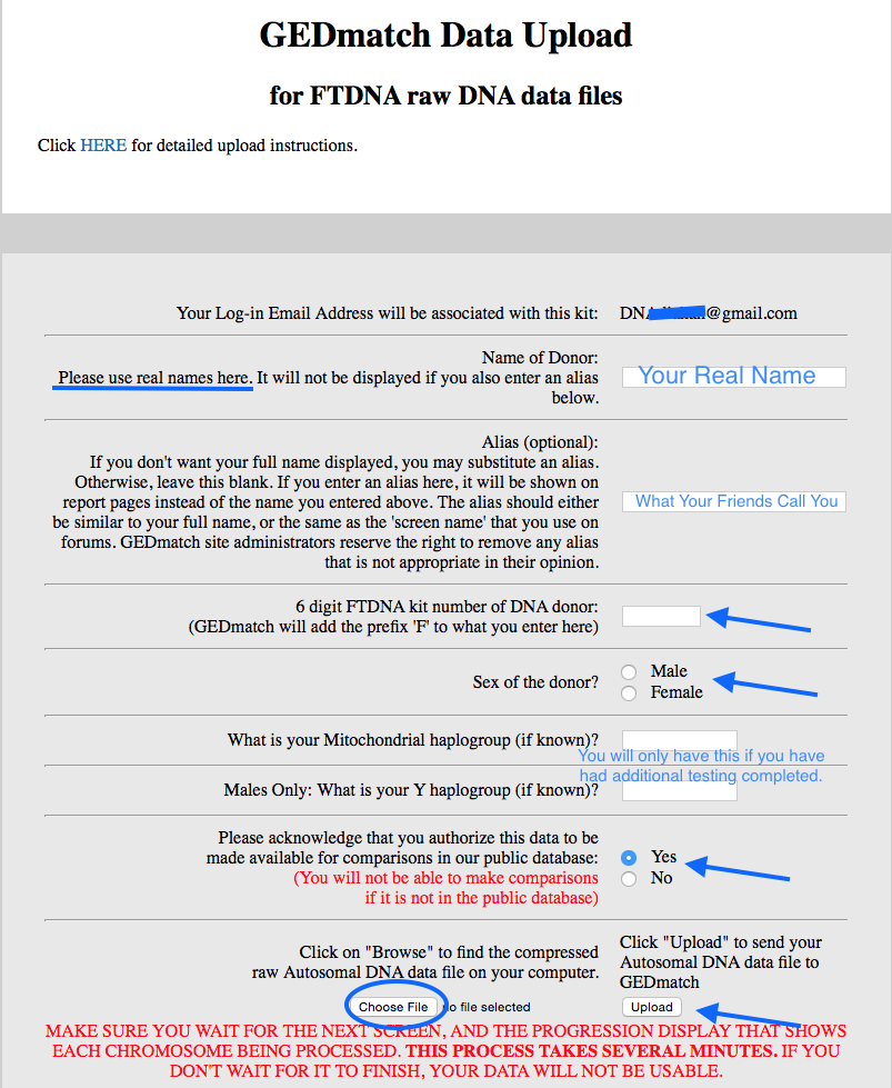 GEDmatch upload page image