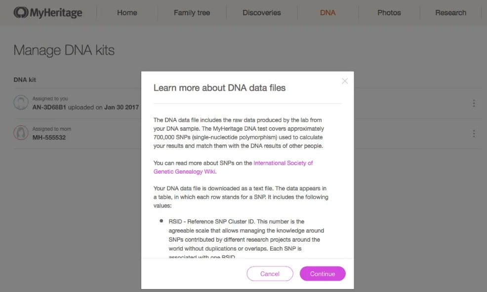 My Heritage DNA raw data download step 4