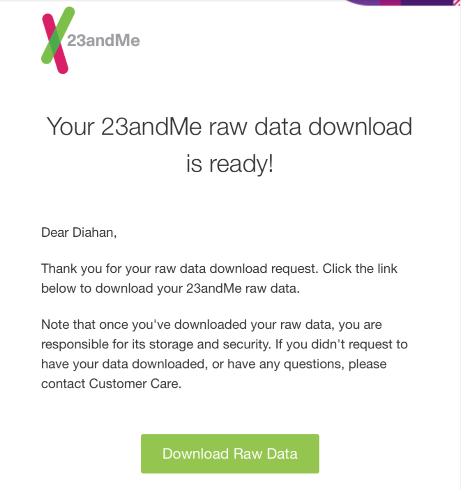 23andMe raw data download email link