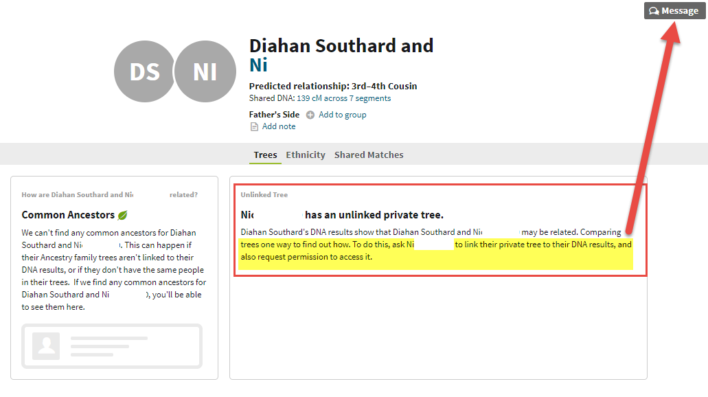 unlinked tree AncestryDNA match locked detail message.png
