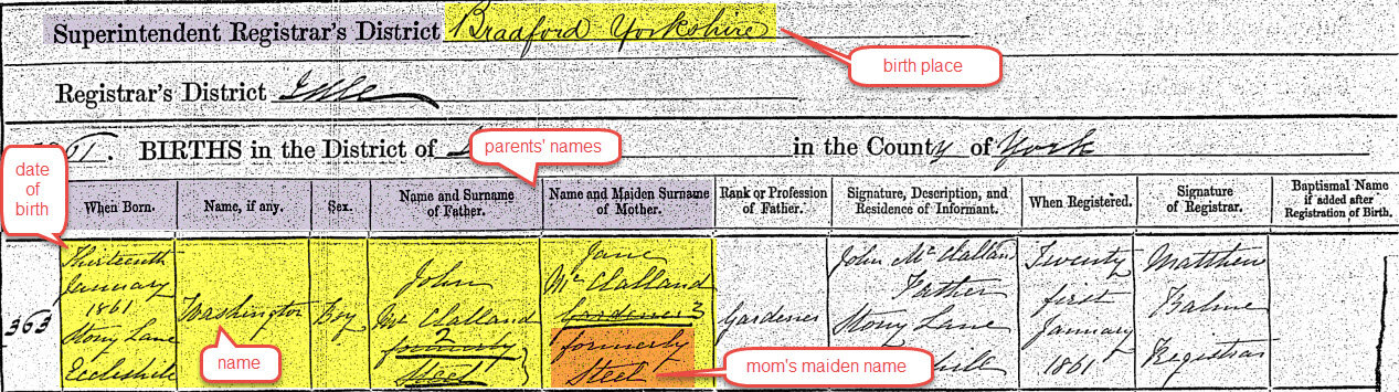 Washington McClelland civil birth registration DNA family tree.jpg