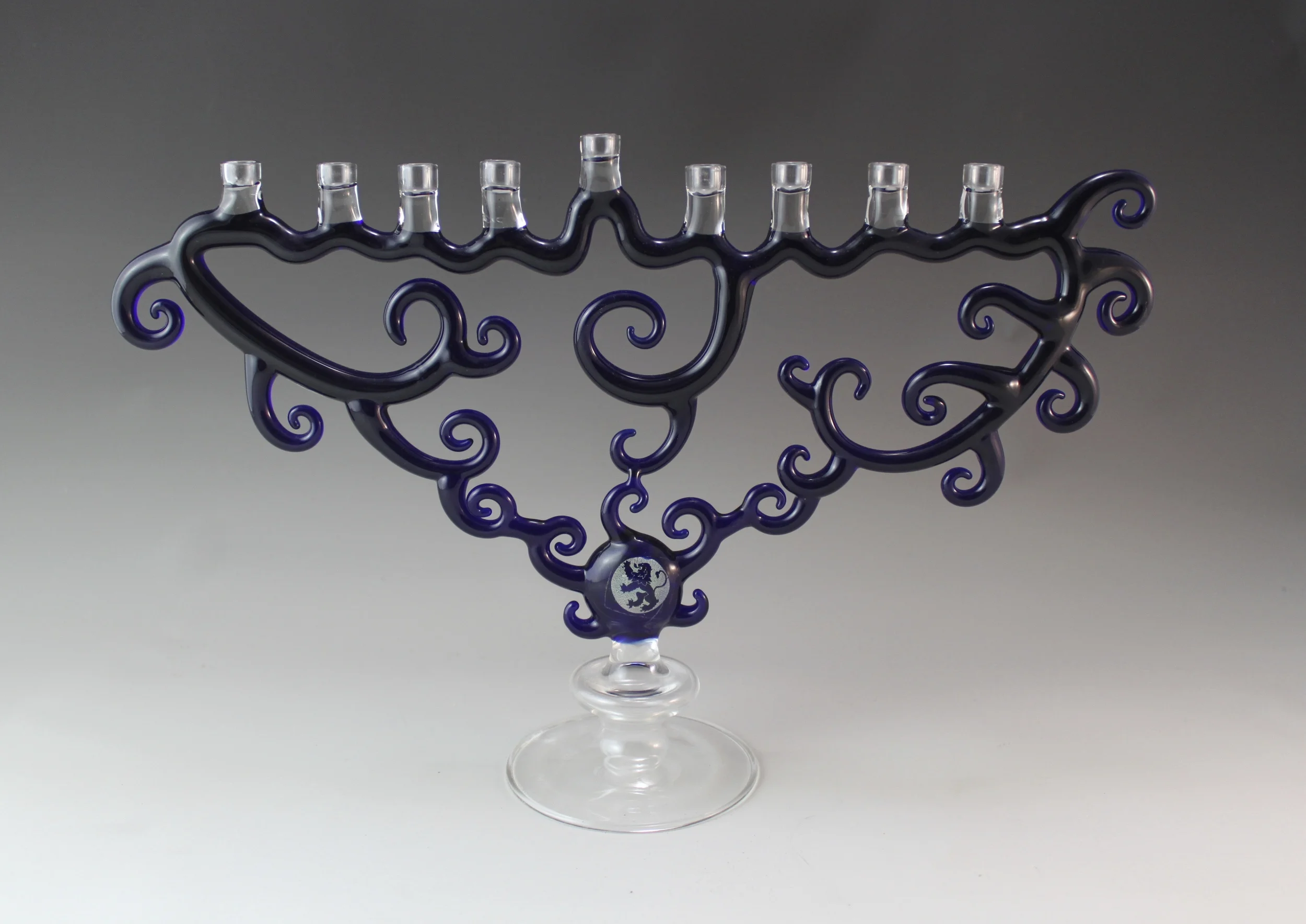 Cobalt Blue Menorah with Dichroic Lion Of Judah, 2014 