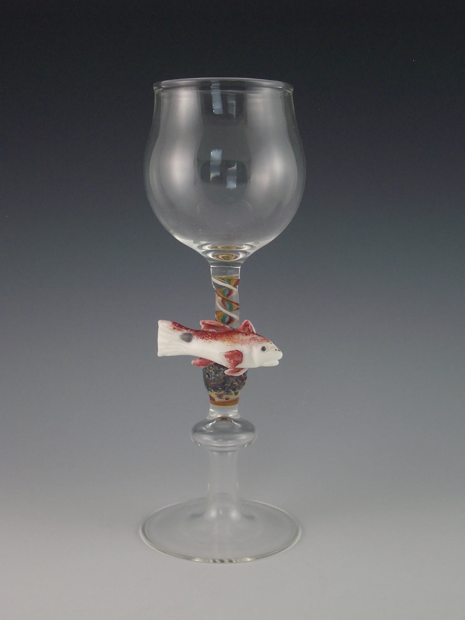 Redfish Goblet with Latticino Stem, 2003
