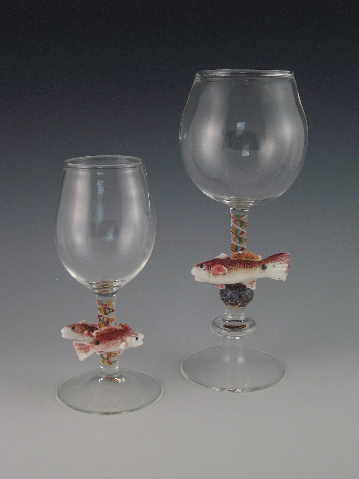 Redfish Goblets with Latticino Stems, 2013