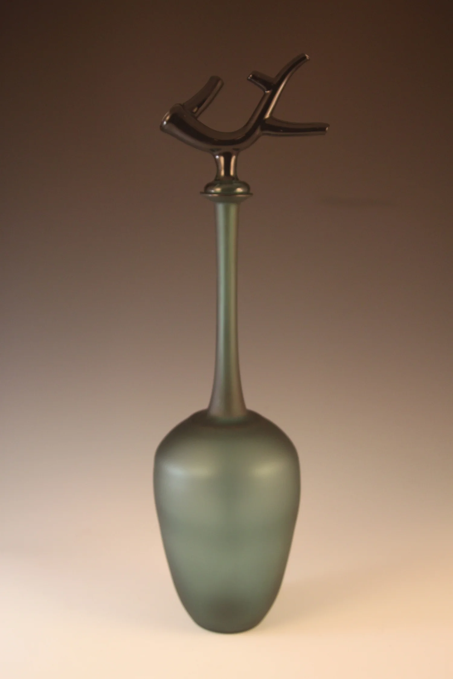 Teal Bottle with Black Branch