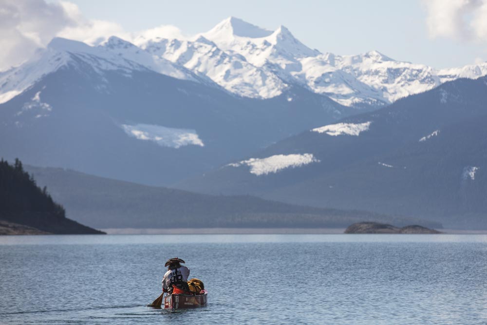 May 9, 2017.

A calm spell settles across Kinbasket Lake, British Columbia, as Mike Ranta continues to cross the continental divide. 

In 2014, Mike Ranta became the first person in history to canoe from the Pacific to Atlantic ocean in a single sea