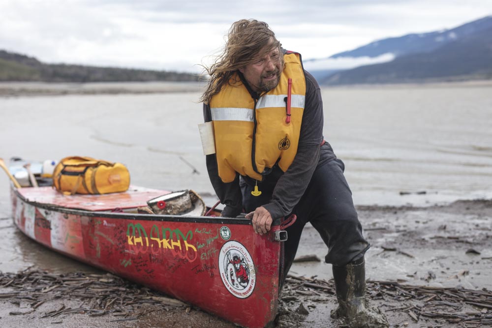  May 5, 2017.

Forced from his canoe to prevent a near flip that would endanger his dog Spitzii and jeopardize critical supplies, Mike Ranta's life jacket deployed as he submerged in the icy, wave stricken water of Kinbasket Lake, British Columbia. S