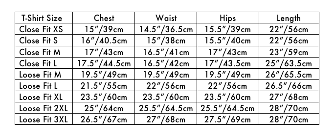 SIZE CHART
