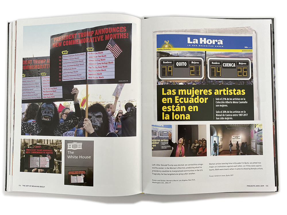 2020_GuerrillaGir_TheArtofBehavingBadly-spread_Trump-Quito.png