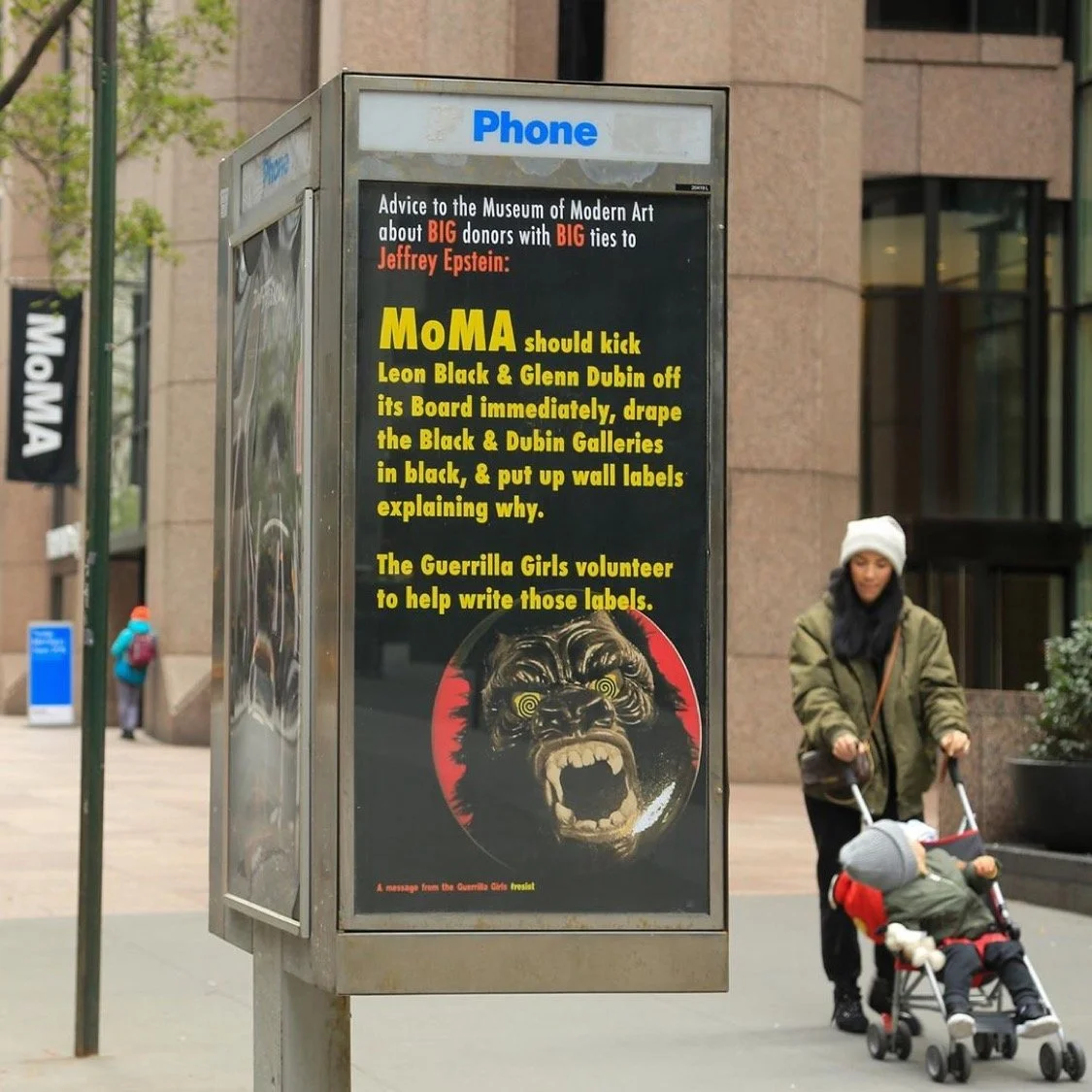 It&rsquo;s time for @themuseumofmodernart  to DO THE RIGHT THING and kick Leon Black off its Board! Are all those artworks he promised to donate really worth it? 

In 2019 @artinadplaces helped us put this poster right in front of the museum. MoMA, w