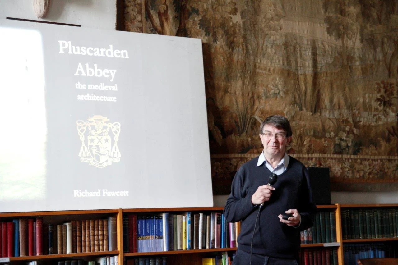 Professor Richard Fawcett OBE speaking at Pluscarden Abbey