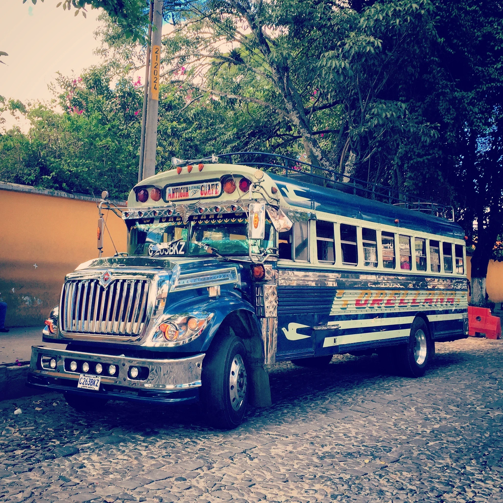 Chicken buses are everywhere in Guatemala, they are actually the main mode of transportation. I love how bad-ass some of them look, like the by product of a one night stand between a semi and a school bus.