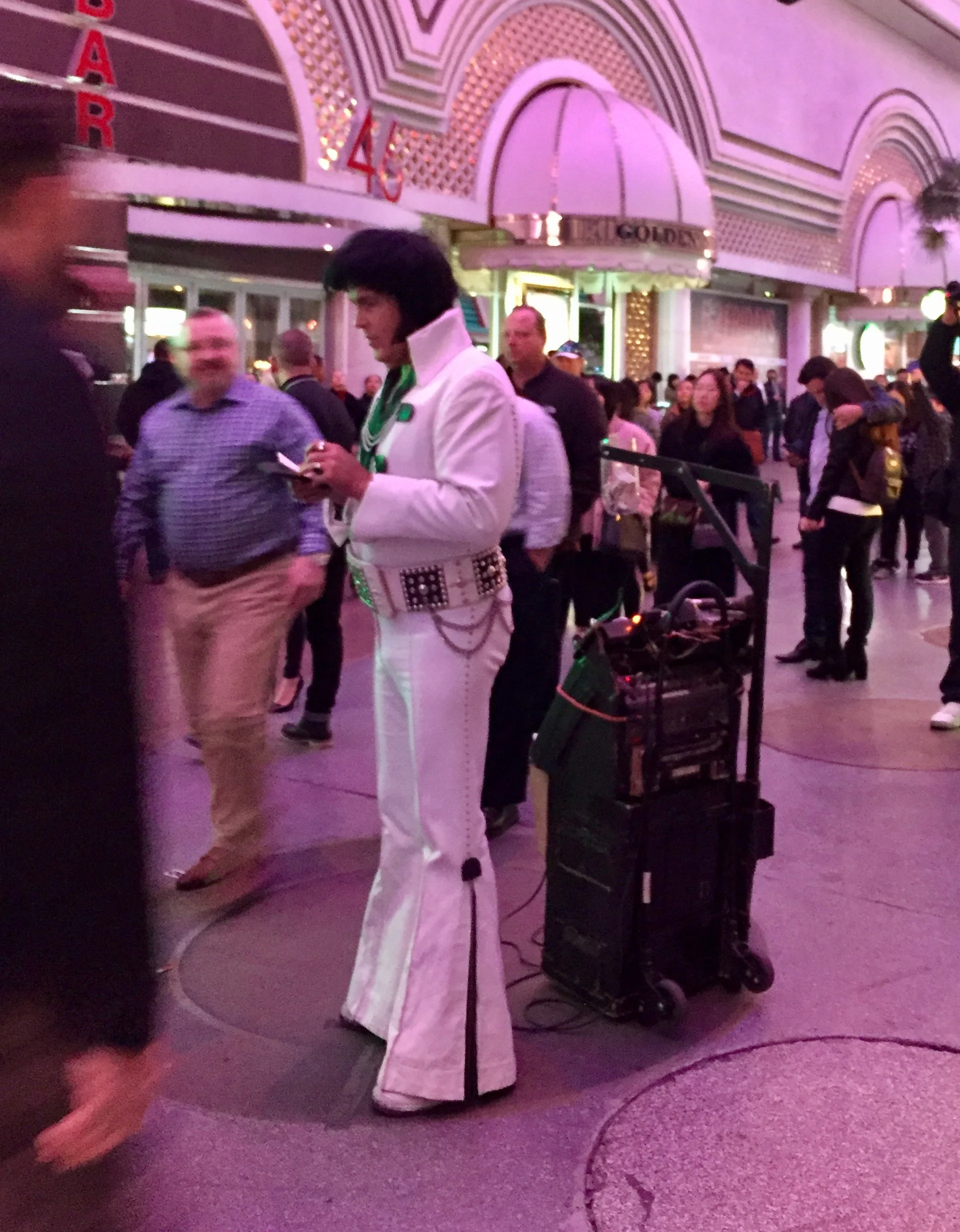 Elvis is everywhere in Vegas, especially at the Fremont experience, where I found three of them.