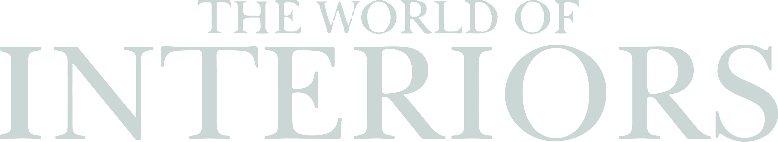 The text 'The World of Interiors' in a decorative font against a black background.