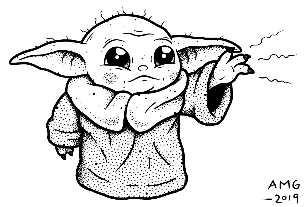 Baby Yoda Black And White Image Baby Yoda Black And White Image