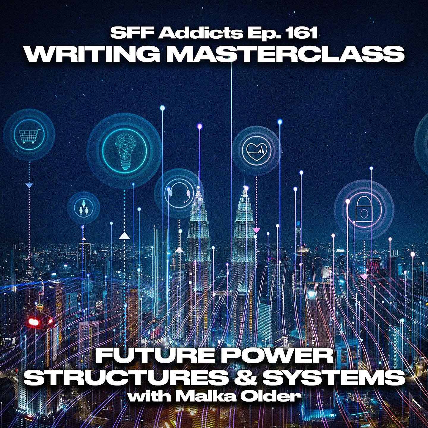 Ep. 161 of @sffaddictspod is LIVE! Join guest author @infomocracy (Malka Older), my co-host @gretakkelly and I for our writing masterclass on FUTURE POWER STRUCTURES &amp; SYSTEMS, exploring how they shape us and our stories.

And don&rsquo;t forget,