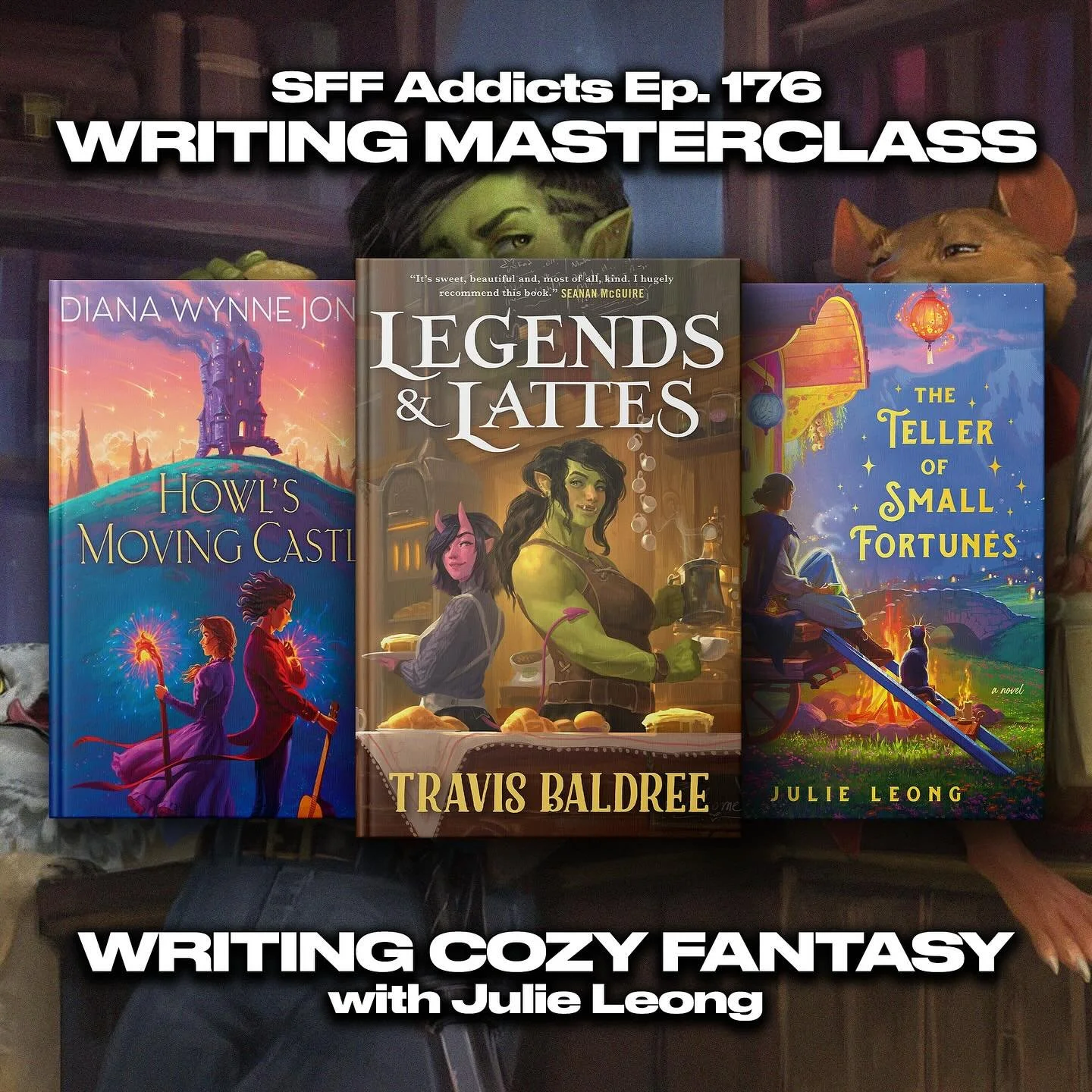Ep. 176 of @sffaddictspod is LIVE! Join bestselling guest author @julieleongbooks, my co-host @gretakkelly and I for our most comfy masterclass on WRITING COZY FANTASY, where we explore what cozy fantasy is, its rising popularity, low stakes storytel