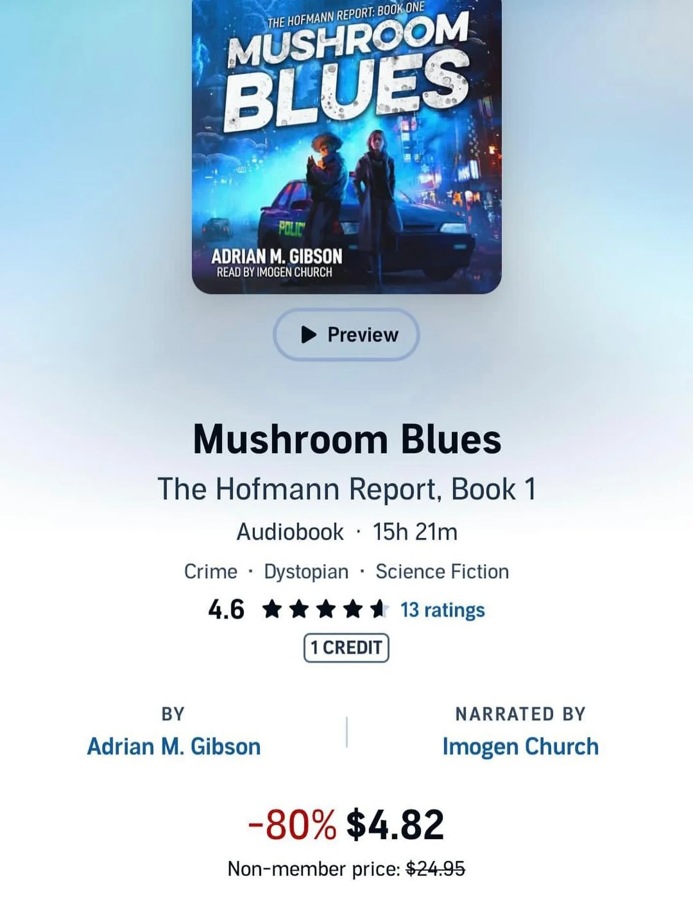 Another surprise for International Mushroom Day: the Mushroom Blues audiobook is DISCOUNTED BY 80% over on Audible!!! Don&rsquo;t miss your chance to hear @imogenchurchgobshite&rsquo;s incredible narration of my novel for less than $5 🍄

Buy the aud
