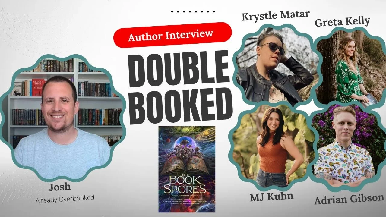 🍄 AUTHOR LIVESTREAM 🍄 
THE BOOK OF SPORES launch tour continues, with contributing authors @mjkuhnbooks @gretakkelly @krystlematar and @adrianmgibson chatting with Josh from @alreadyoverbooked about the anthology, it&rsquo;s Kickstarter and more!


