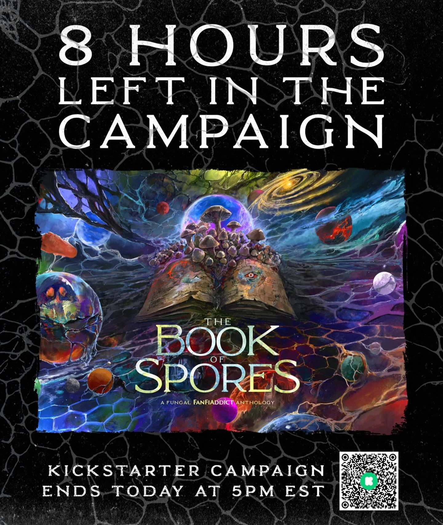 FINAL 8 HOURS to back THE BOOK OF SPORES campaign!!! Don&rsquo;t miss your chance to get this Kickstarter-exclusive deluxe edition anthology, featuring 17 fungal fantasy, sci-fi and fantasy stories that will infect your imagination 🍄🍄&zwj;🟫

Back 