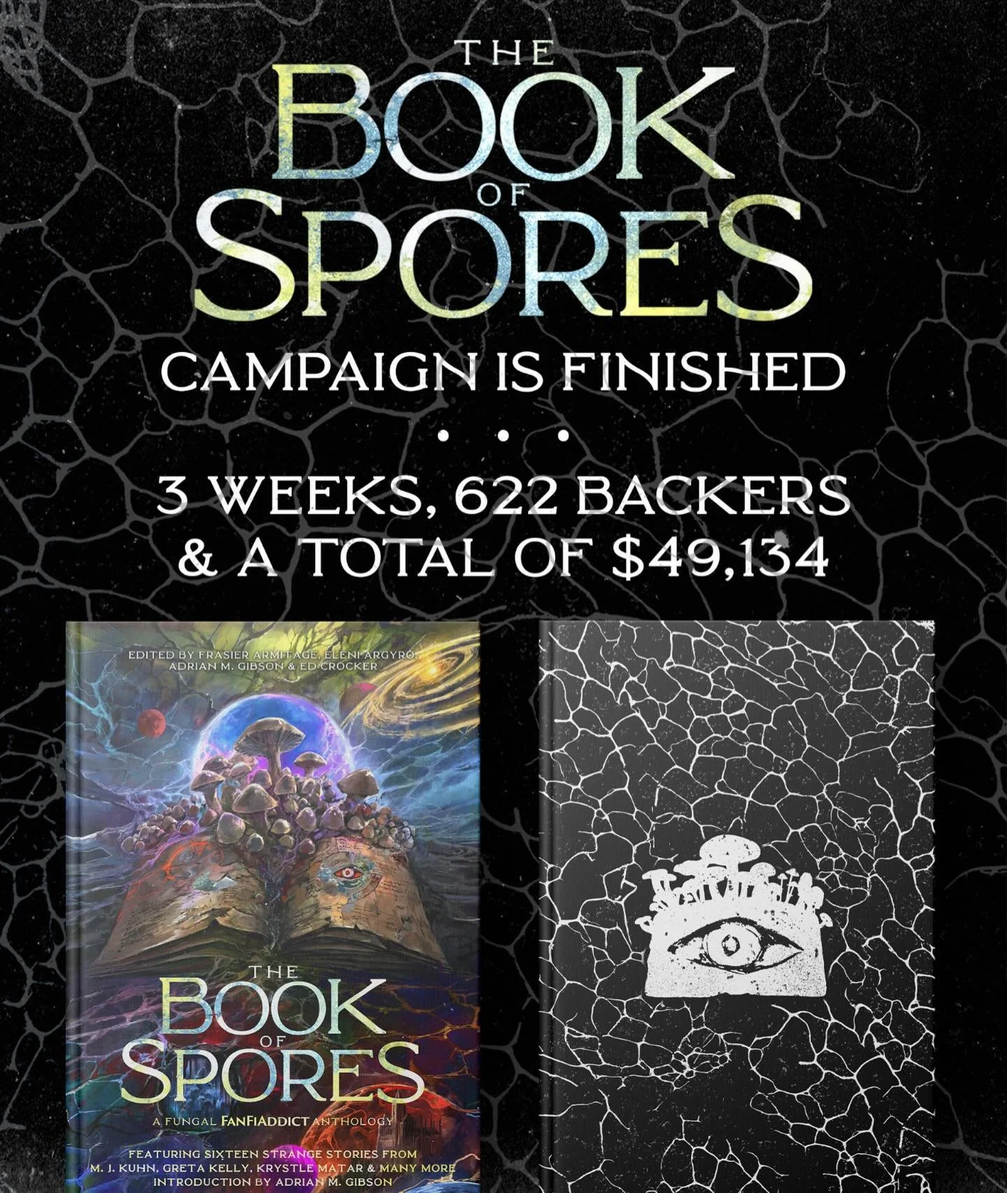 WHAT A RIDE!!!! Fully funded at almost $50,000 with 622 backers!!! Thank you to every single person who backed The Book of Spores Kickstarter, who shared the project, and helped this anthology come to life! From everyone on the team&mdash;the editors