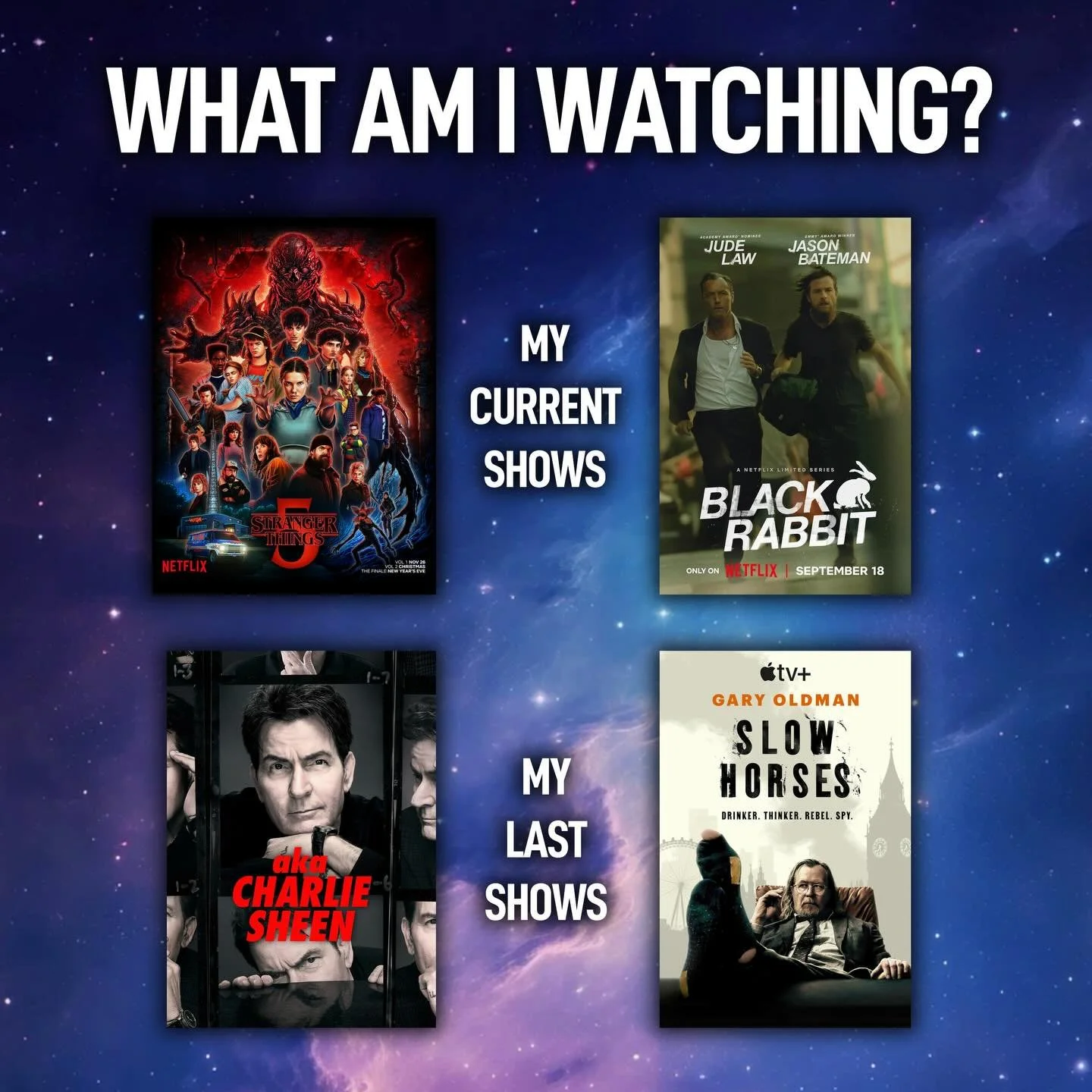 What are you all watching? I&rsquo;ve finished the first batch of Stranger Things S05 episodes, and I&rsquo;m halfway through the Black Rabbit limited series. I also recently wrapped up S05 of Slow Horses (solid as ever) and the excellent and raw doc