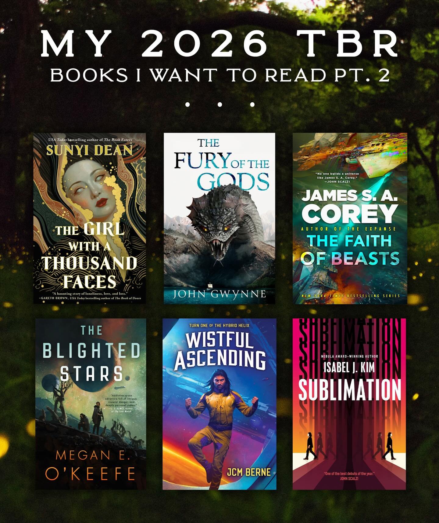 Part two of &ldquo;What&rsquo;s on my TBR for 2026?&rdquo;I can&rsquo;t wait to read these books by @sunyidean @john_gwynne_author James S.A. Corey @themeganfolio @joe_berne @isabeljkim @sachakrabooks @scottpalmerauthor @mark___lawrence @redwombatstu