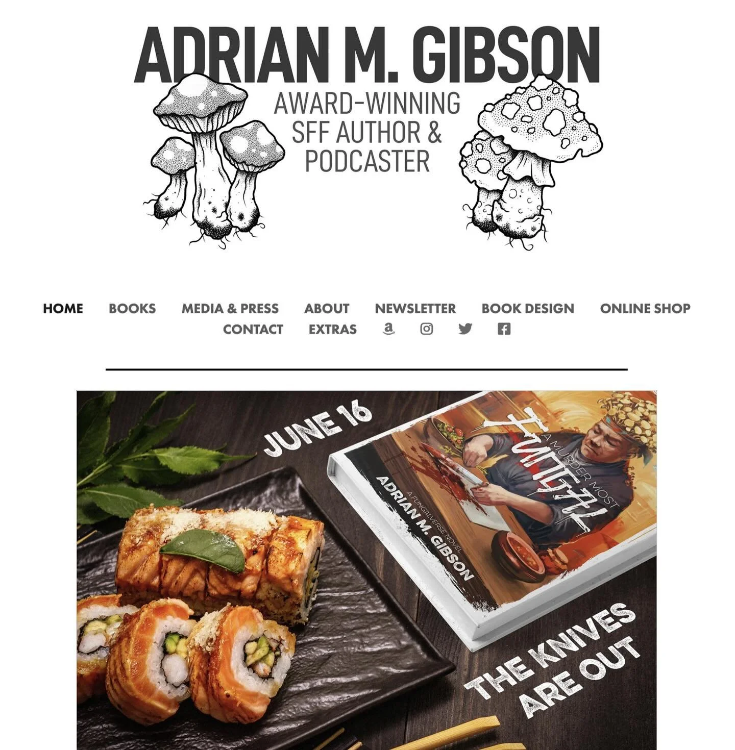 Website is updated with some yummy new vibes for A Murder Most Fungal 🍄🍣

Check it out, along with all the other stuff I&rsquo;ve got going on, at https://www.adrianmgibson.com (🔗 in bio)