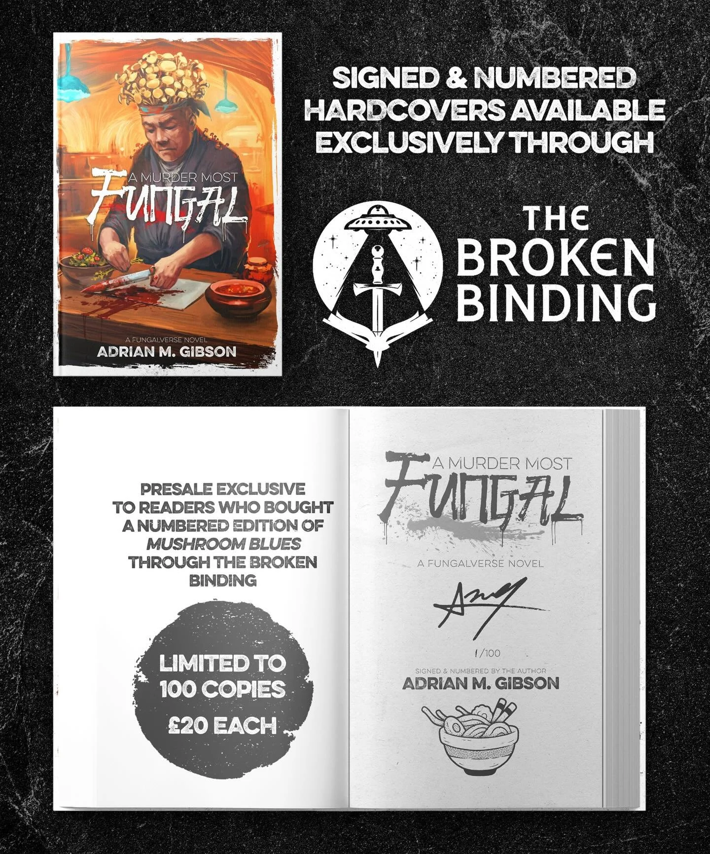 🍄 SIGNED/NUMBERED HARDCOVER PRE-SALE 🍣 is open for my upcoming Fungalverse standalone novel A MURDER MOST FUNGAL, exclusively through @thebrokennbinding!!!

This pre-sale is limited to 100 copies and is only available to readers who purchased a num