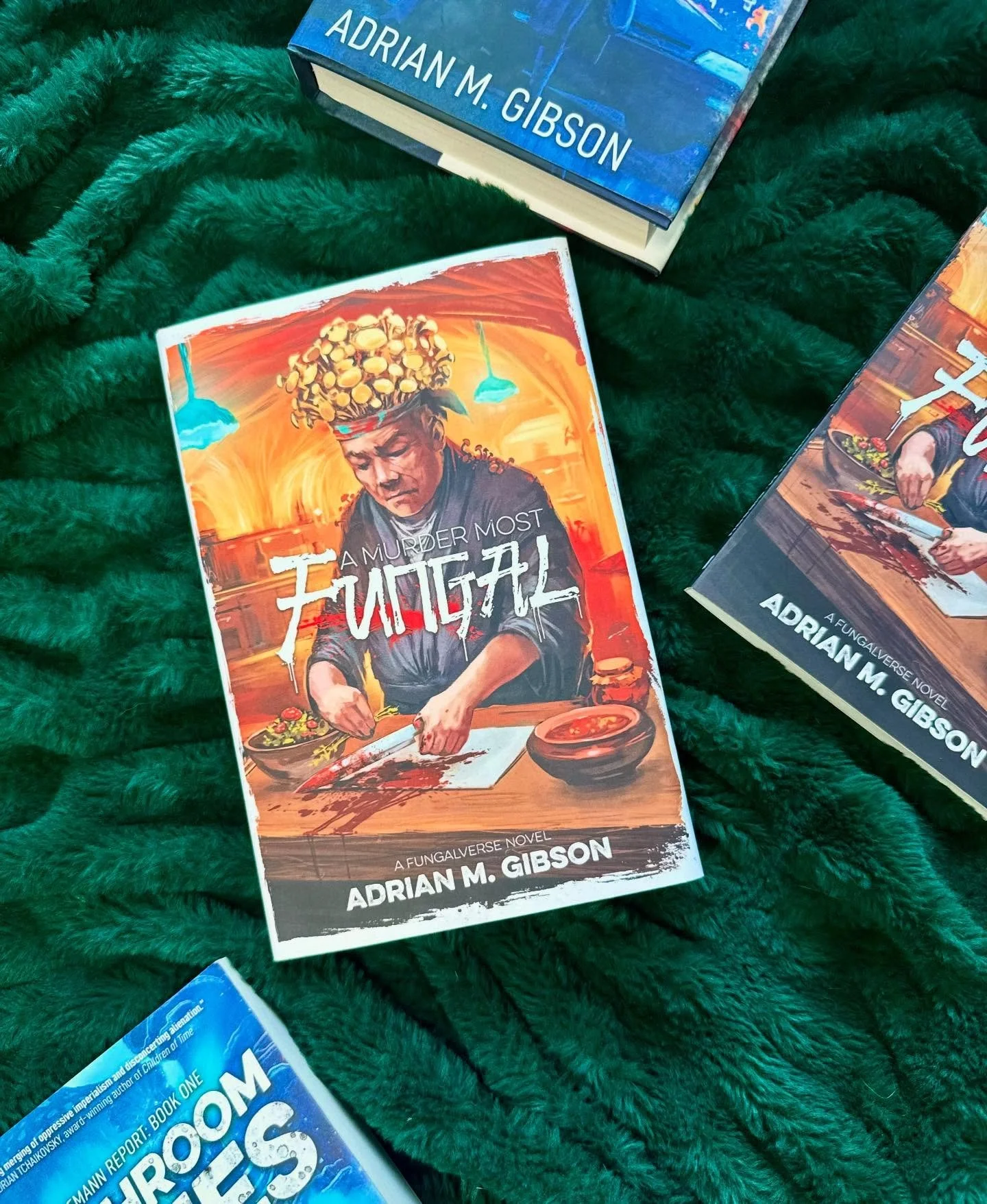 HOLY CRAAAAAP!!!! I&rsquo;ve been anxiously awaiting the hardcover proof of A Murder Most Fungal, AND IT DID NOT DISAPPOINT! I&rsquo;m so happy with how this turned out, and shoutout to @mjkuhnbooks for@the photos. What do you all think? 🍄🍣🔪

Don&