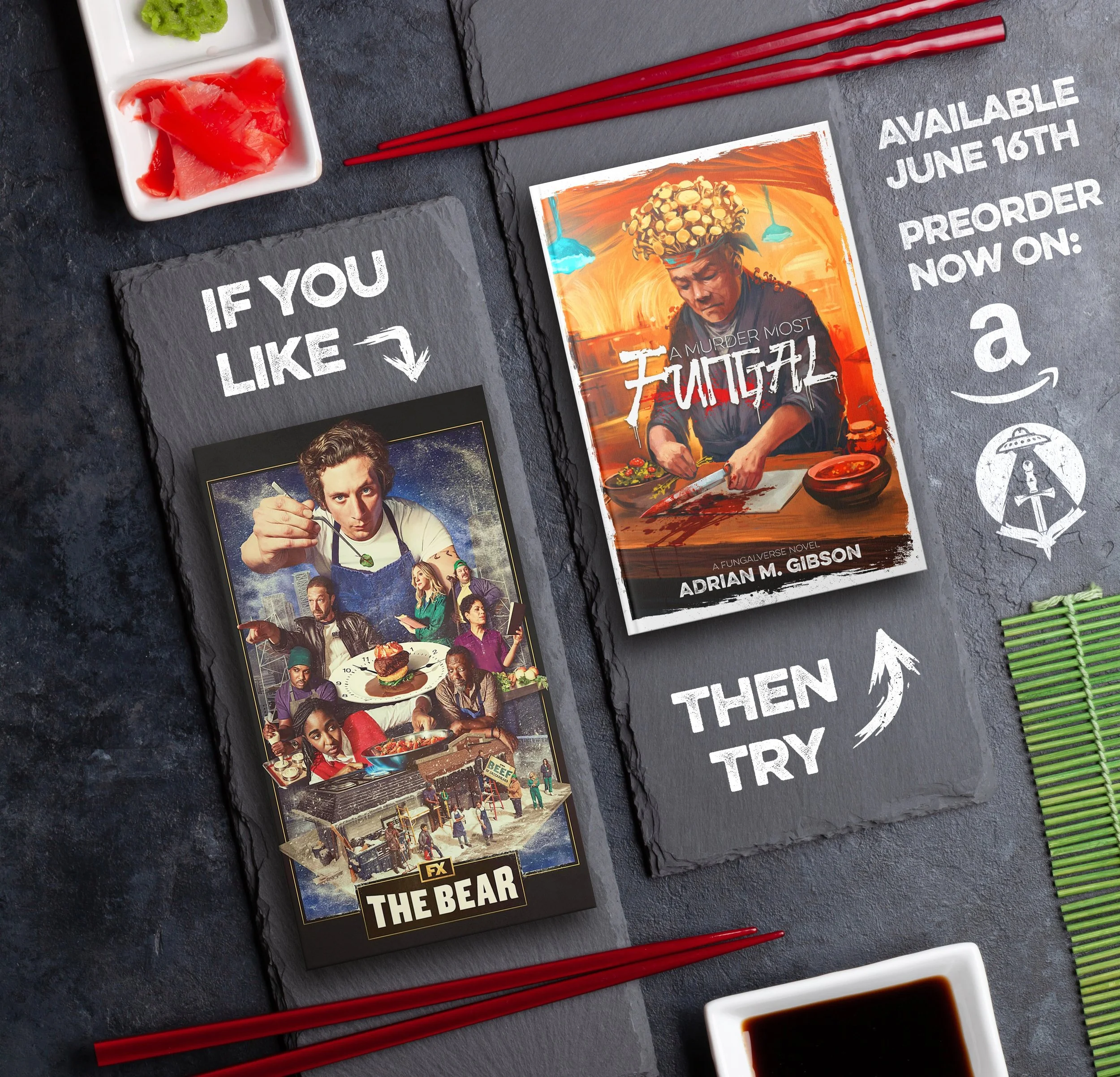 If you like the kitchen chaos and interpersonal drama of 🔪 THE BEAR 🍽️ then check out my upcoming standalone Fungalverse novel 🍄 A MURDER MOST FUNGAL 🍣 which launches on June 16th in paperback, hardcover and eBook!

Preorder EBOOK on Amazon or SI