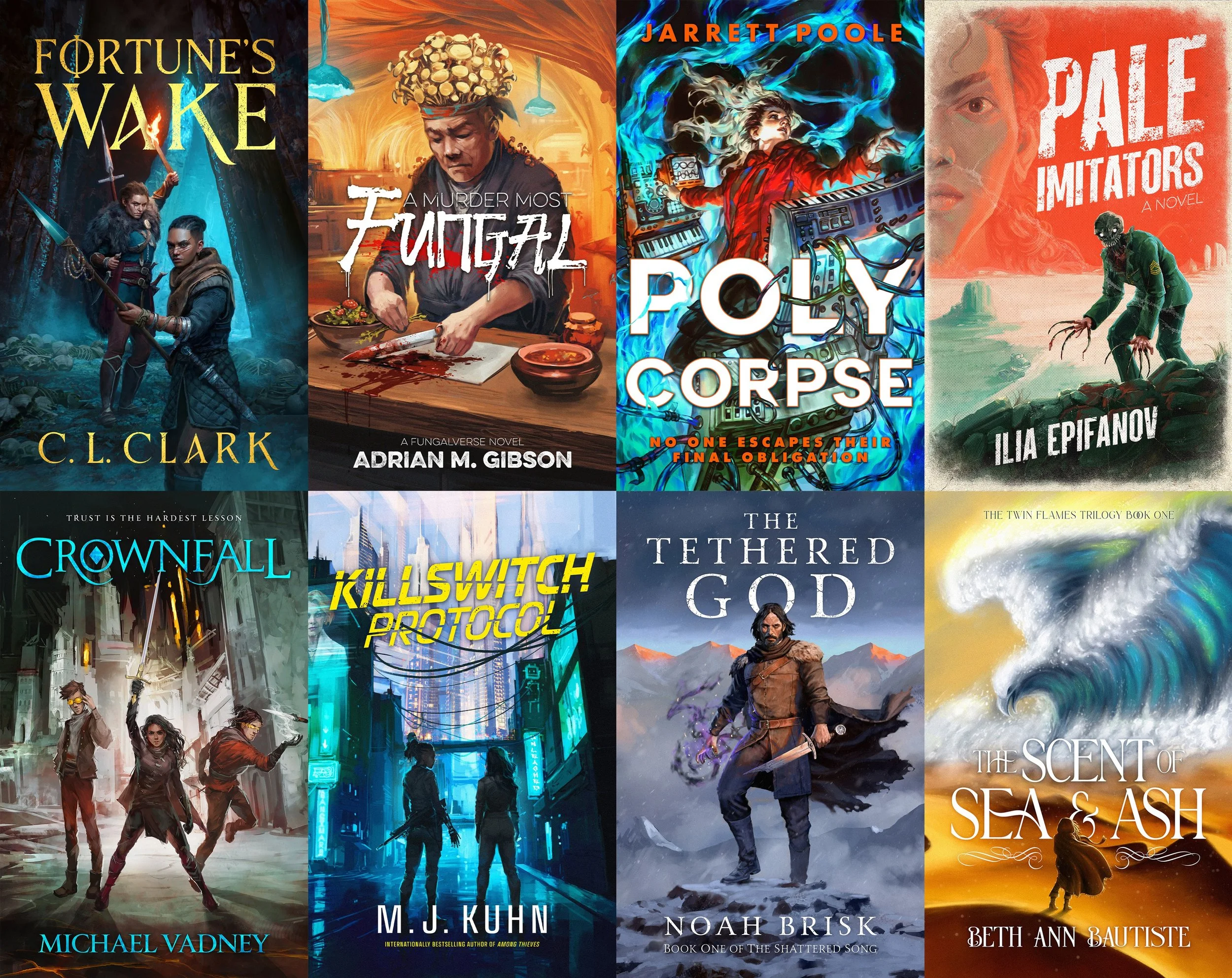 Halfway through 2026 and I&rsquo;m so damn proud of the book covers/design projects I&rsquo;ve worked on so far. Thank you to @grimdark.magazine / @clclarkwrites @noahsbriskreviews @mjkuhnbooks @michael_vadney @jarrett_van @ilia_writes @frasierarmita