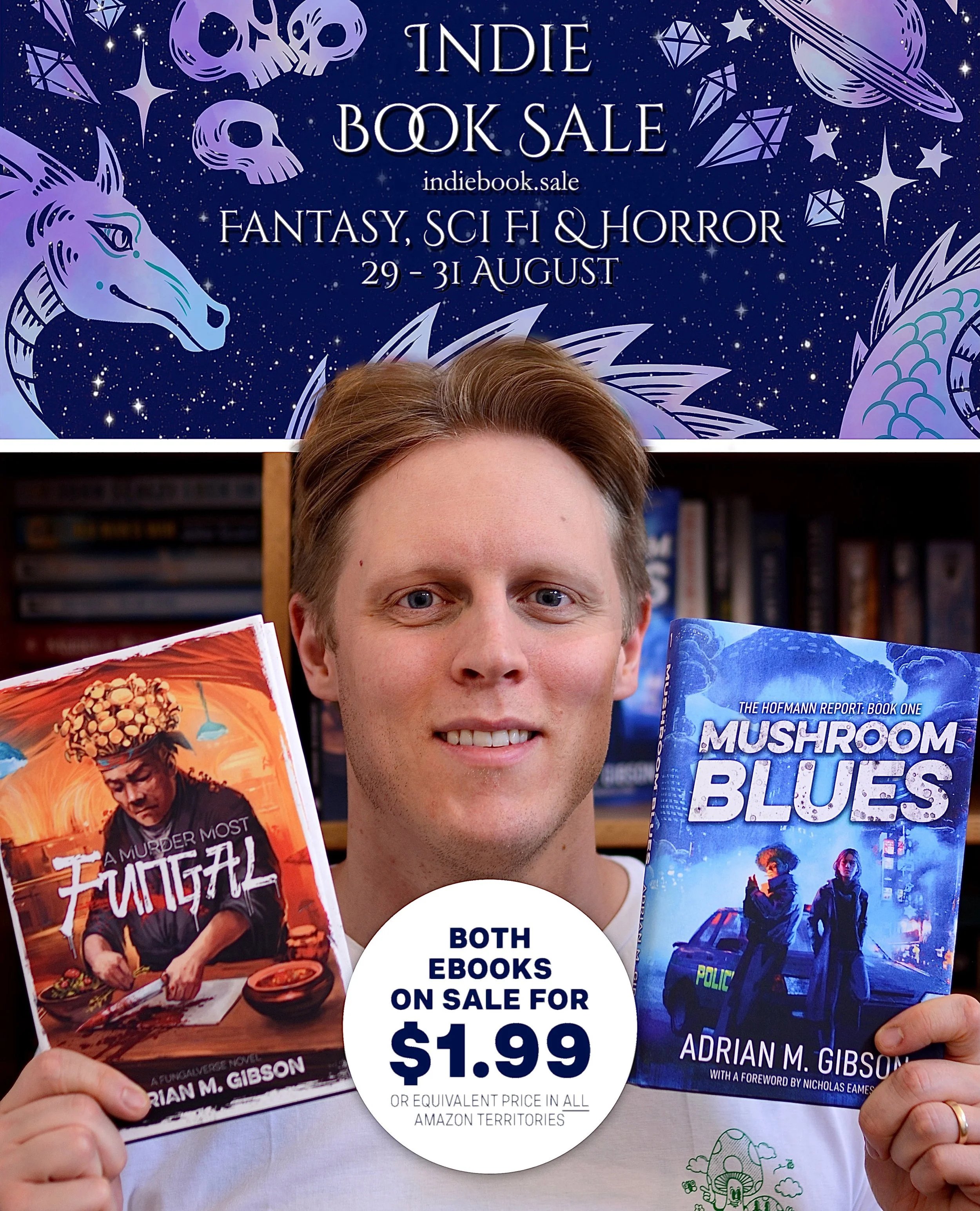 🍄 EBOOK SALE 🍄 
The NARRATESS INDIE BOOK SALE is back and runs from Aug. 29-31!!! The eBooks for both of my novels&mdash;Mushroom Blues and A Murder Most Fungal&mdash;will be ON SALE for just $1.99 each on Kindle (or equivalent price in ALL Amazon 