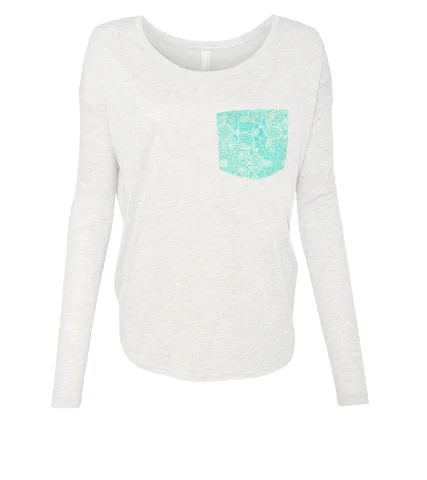Long Ribbed Sleeve Pocket Tee in Aqua Mandala 