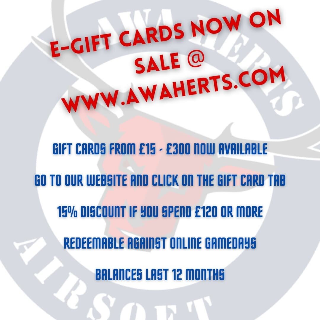 Buy as presents or just to save yourself 15% on gameday admissions over the next 12 months.

Go to our website and click on the gift card page to be directed to our secure payment gateway http://www.awaherts.com/gift-cards

#AWAHerts #skirmish #AI #a