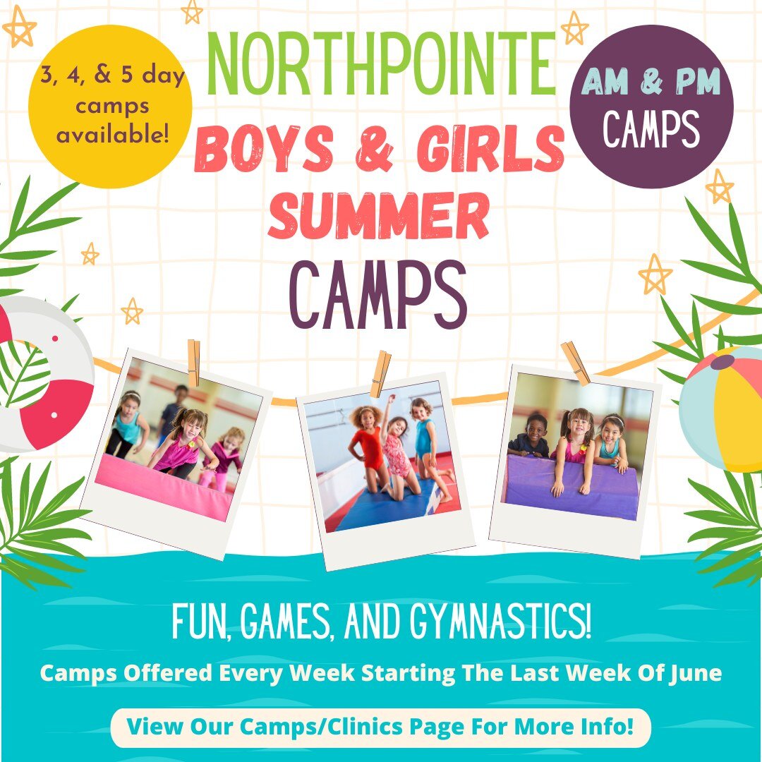 Unleash the Summer Fun with Our Gymnastics Camps! 🌞🤸&zwj;♀️

📣 Calling all amazing moms, aunts, and grandmas! This summer, give your child the gift of unforgettable memories and new skills at our exciting Summer Gymnastics Camps. 🎉

🤩 Watch thei