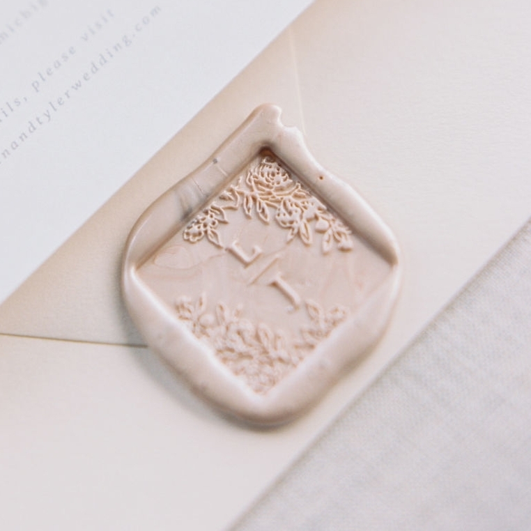 Floral Monogram Wax Seals for wedding invitations.